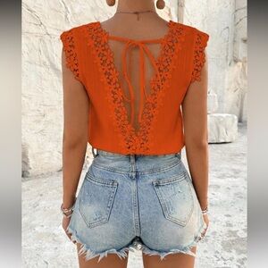 Elegant Orange  Lace Backless Top